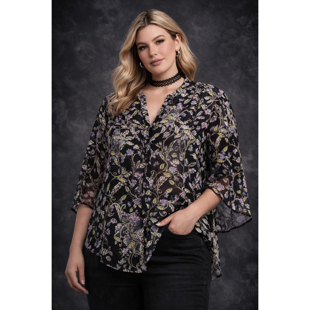 Torrid Harper Black Floral Sheer‎ Blouse Size 4 Dark Romantic Goth Whimsy